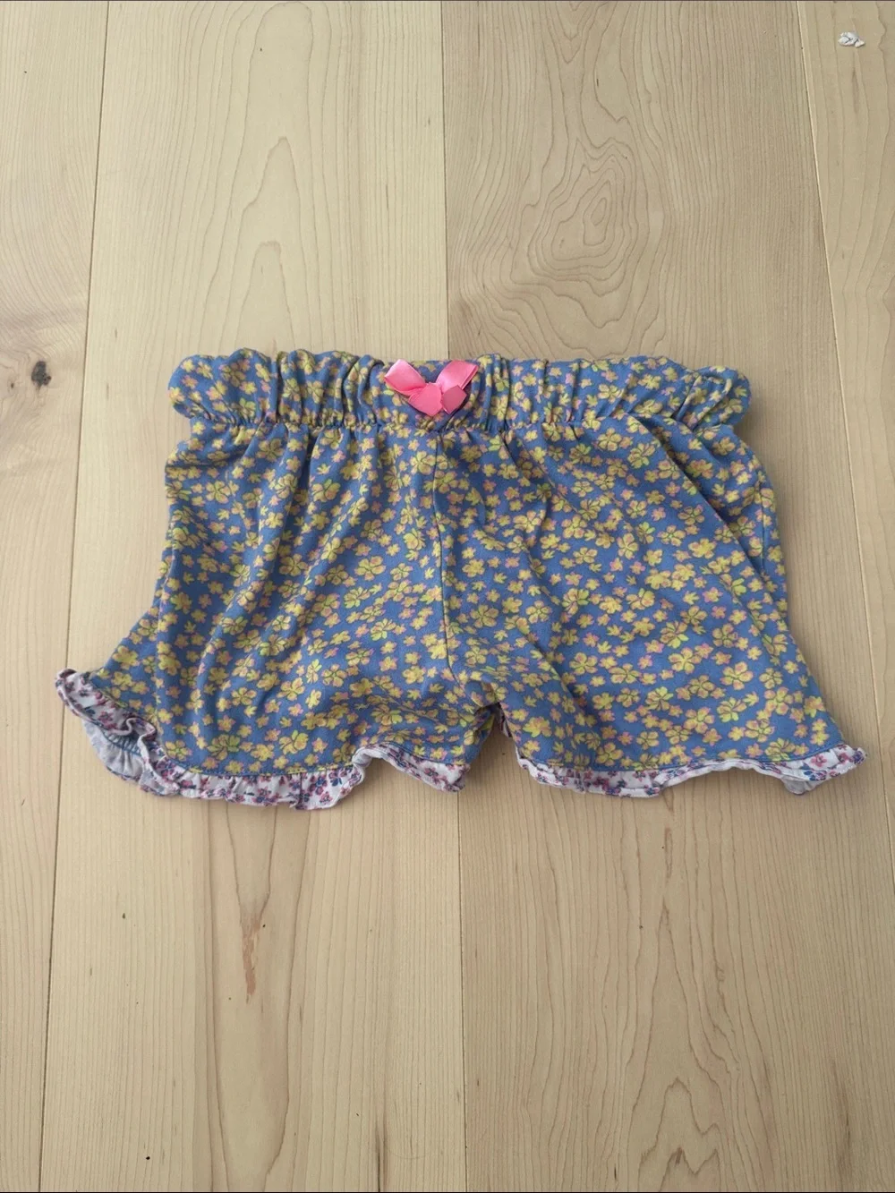 Girls' Pink Bow Pajama Shorts - Blue & Yellow Floral Print